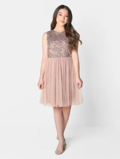 Maya Teen Girls Taupe Blush Party Dress