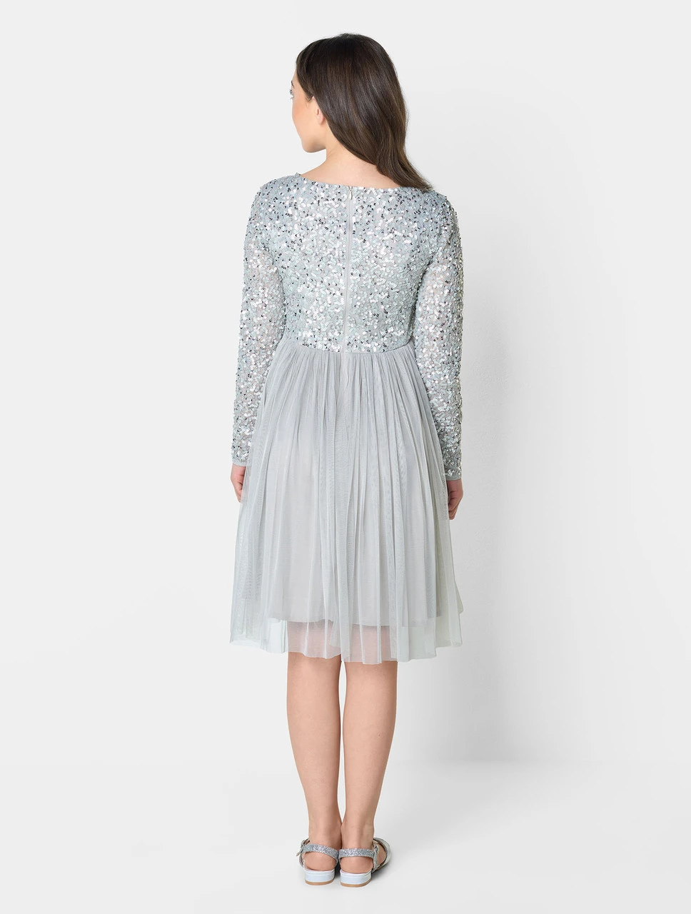Maya Teen Girls Silver Grey Party Dress 4 Maya Teen Girls Silver Grey Party Dress - Image 2