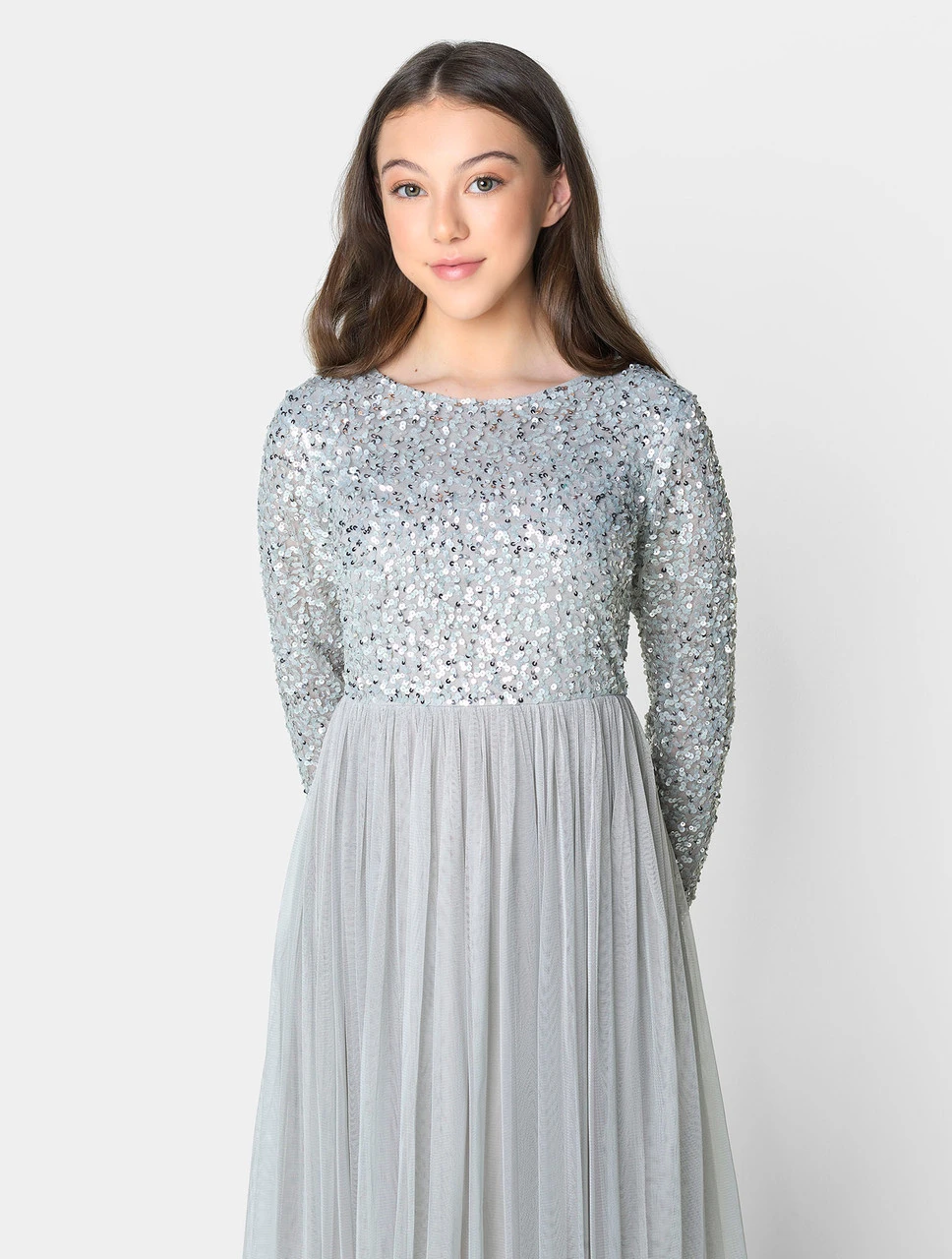 Maya Teen Girls Silver Grey Party Dress 5 Maya Teen Girls Silver Grey Party Dress - Image 3