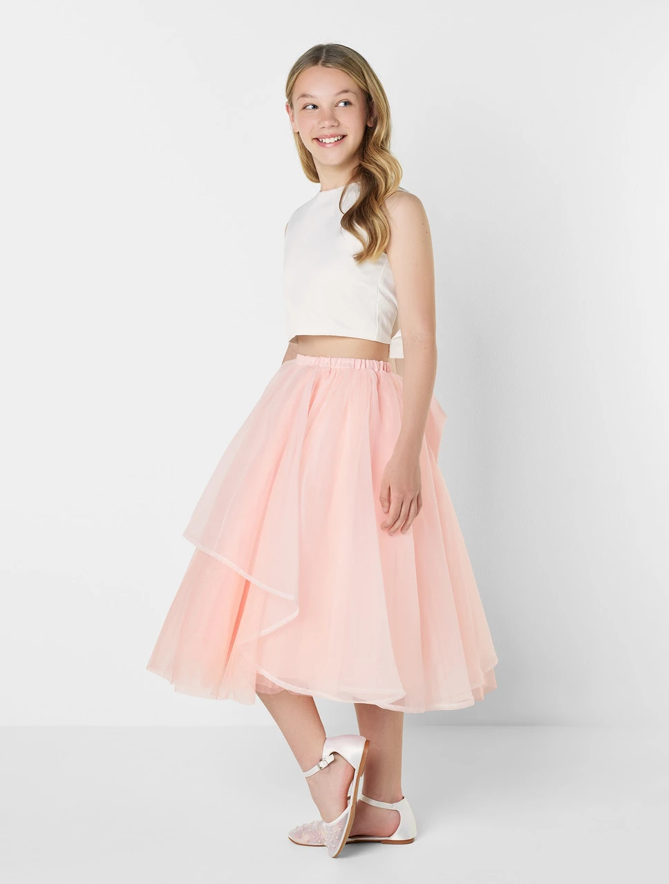 Girls 2pc White & Pink Bridesmaid Outfit 7 Girls 2pc White & Pink Bridesmaid Outfit - Image 5