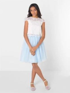 Girls White Top & Pale Blue Tutu Skirt Set - Frances