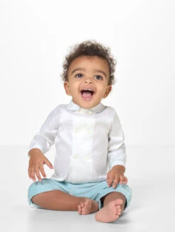 Baby Boys Ivory And Mint Romper