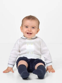 Baby Boys Ivory And Navy Romper