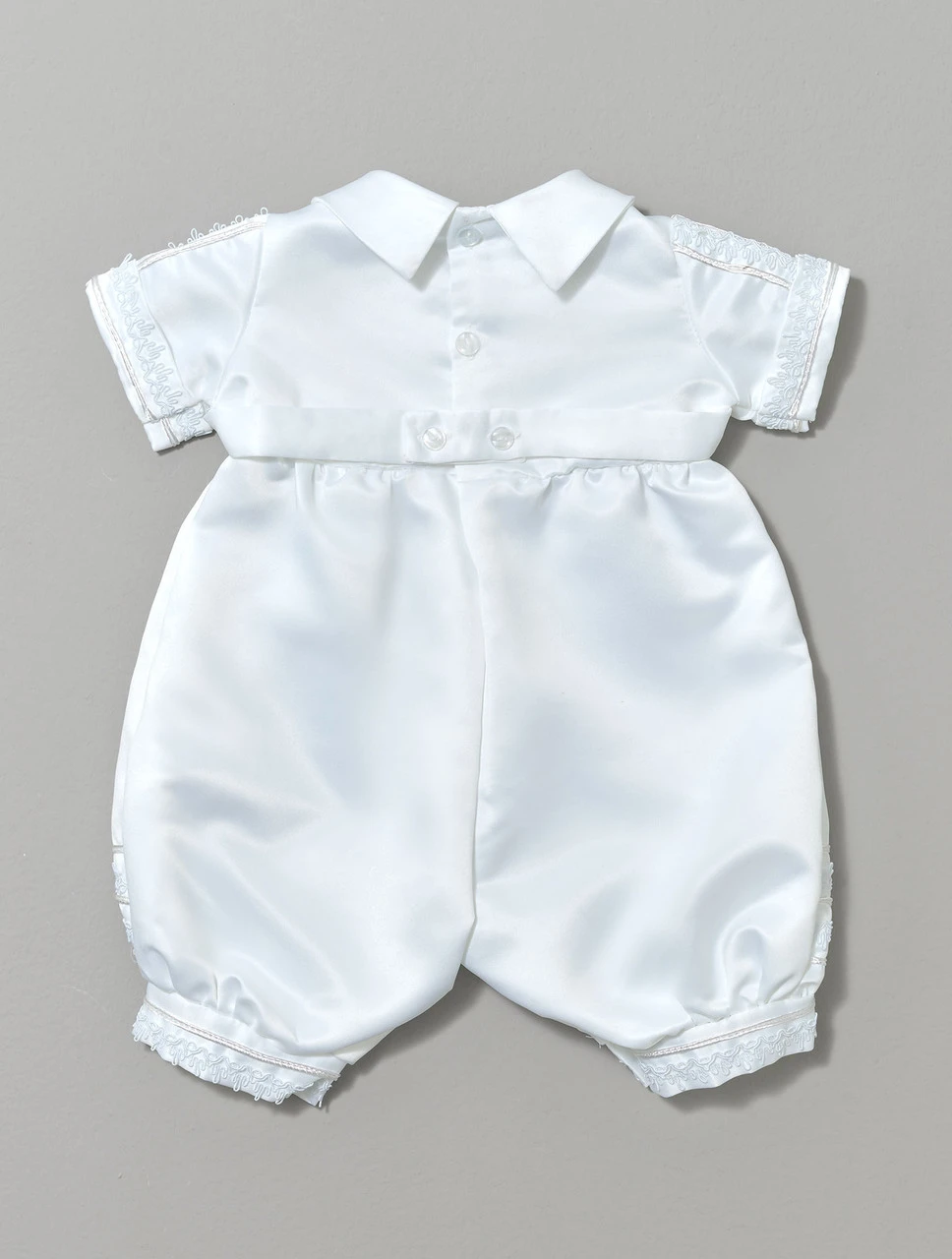 Boys White Christening Romper 5 Boys White Christening Romper - Image 3