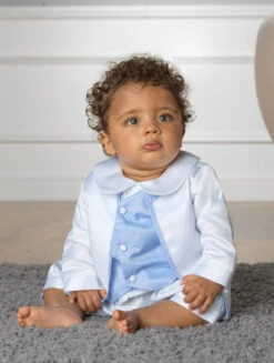 White And Blue Christening Outfit For Baby Boys
