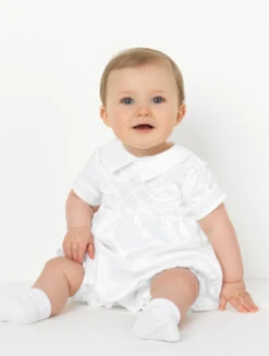 Boys White Christening Romper