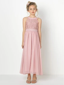 Girls Pink Flower Girl Dress