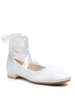 Girls White Satin Wrap Eloquence Shoes