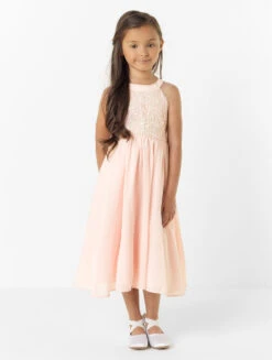 Girls Pale Pink Flower Girl Dress