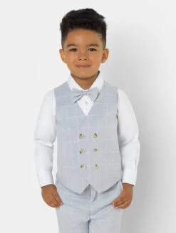 Boys Checked Light Blue Waistcoat Suit
