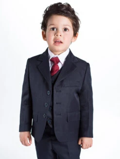 Baby Boys Navy Suit With Burgundy Tie