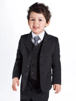 Baby Boys Black Suit With Silver Tie