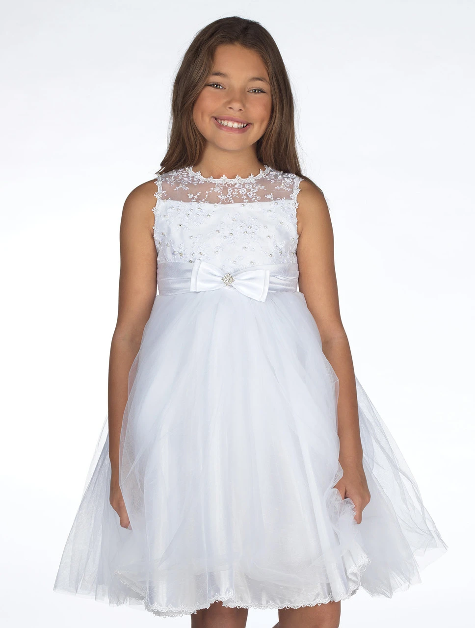 Girls White Flower Girl Dress 4 Girls White Flower Girl Dress - Image 2
