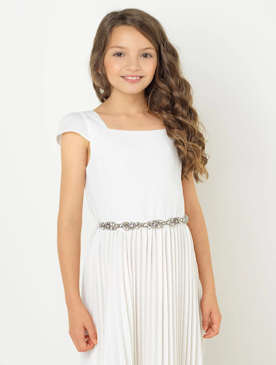 Girls Ivory Dress & Crystal Belt 4 Girls Ivory Dress & Crystal Belt - Image 2