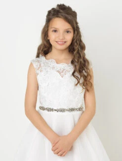 Girls Ivory Dress & Crystal Belt -Stylish Children's Clothing Store 2 127 61 70249.1619021470