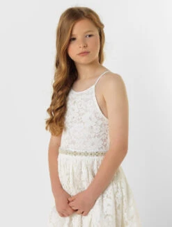 Girls Ivory Eloquence Dress With White Belt -Stylish Children's Clothing Store 2 135 93 96340.1619021490