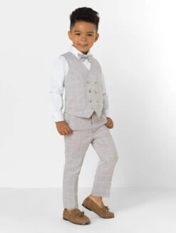 Boys Checked Light Grey Waistcoat Suit -Stylish Children's Clothing Store 3 113 4 10679.1619021493