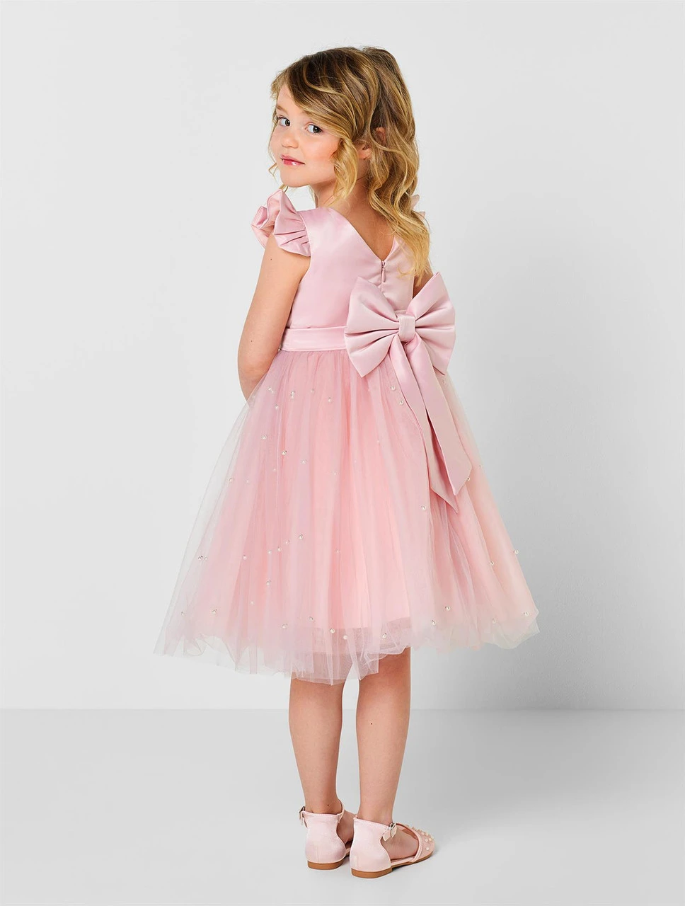 Girls Pink Pearl Dress - Rhea 4 Girls Pink Pearl Dress - Rhea - Image 2