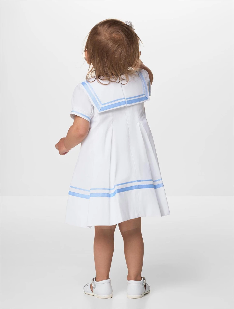 Sarah Louise Girls White & Blue Dress - Summer 4 Sarah Louise Girls White & Blue Dress - Summer - Image 2