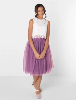 Girls Two-piece White & Dusky Quartz Midi Dress