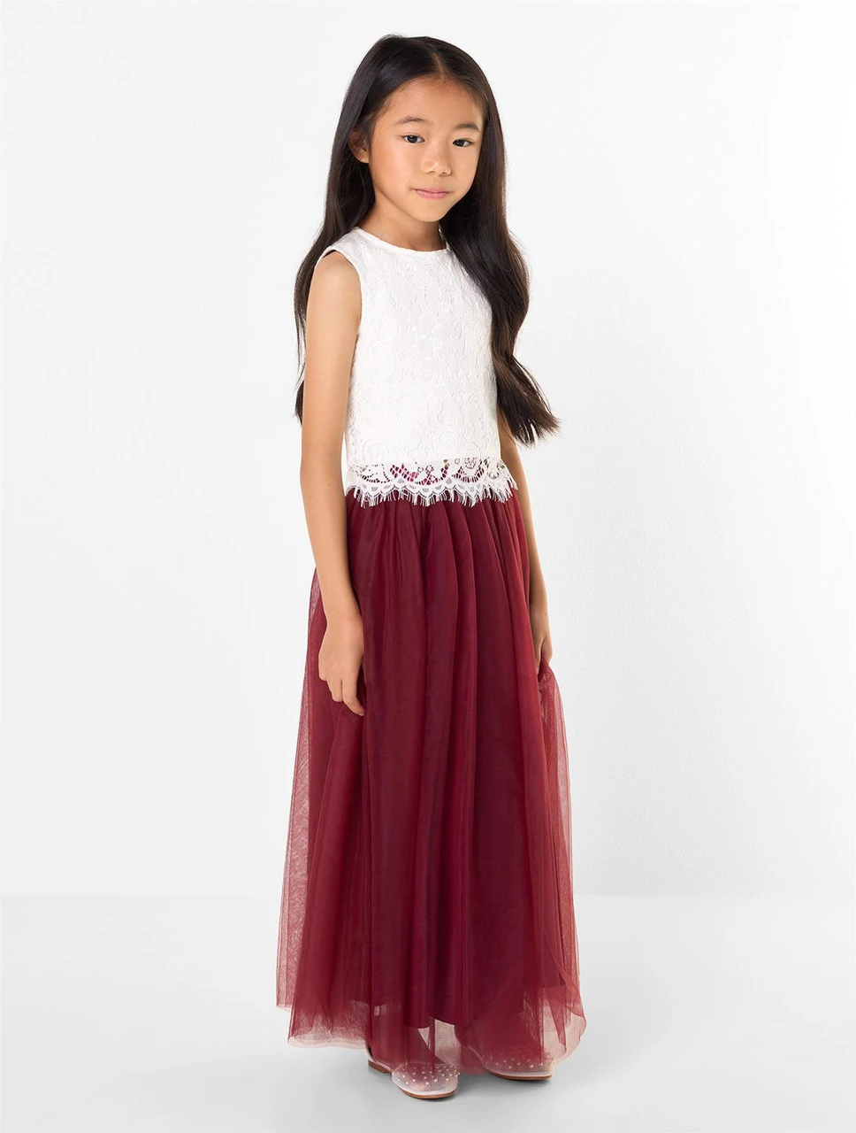 Girls Two-piece White & Wine Maxi Dress 5 Girls Two-piece White & Wine Maxi Dress - Image 3