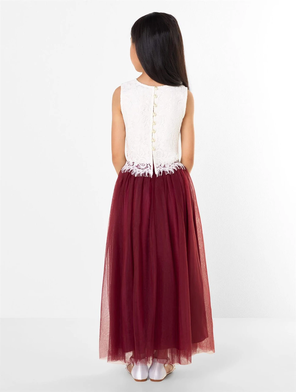 Girls Two-piece White & Wine Maxi Dress 6 Girls Two-piece White & Wine Maxi Dress - Image 4