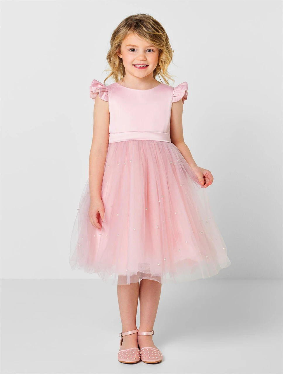 Girls Pink Pearl Dress - Rhea 3 Girls Pink Pearl Dress - Rhea