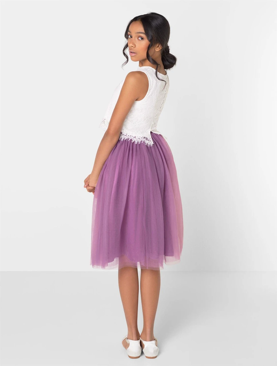 Girls Two-piece White & Dusky Quartz Midi Dress 5 Girls Two-piece White & Dusky Quartz Midi Dress - Image 3