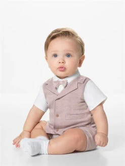 Baby Boys Beige Suit Romper