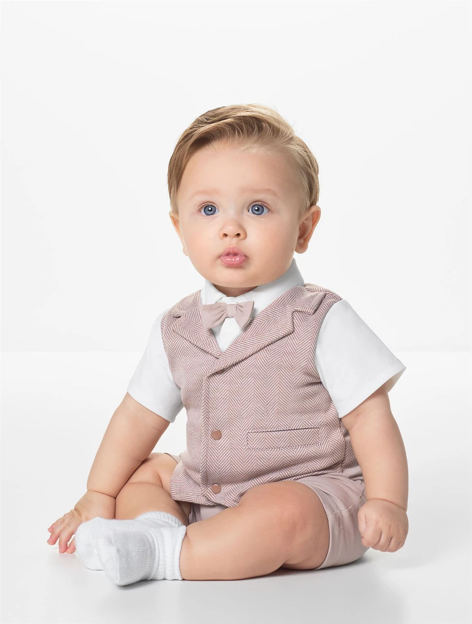 Baby Boys Beige Suit Romper 3 Baby Boys Beige Suit Romper