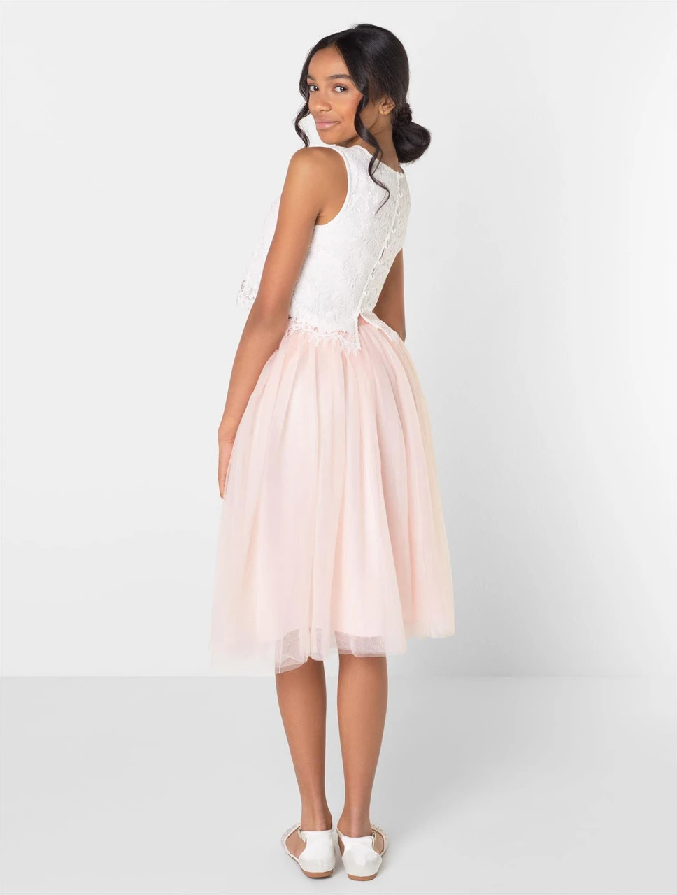 Girls Two-piece White & Blush Pink Midi Dress 5 Girls Two-piece White & Blush Pink Midi Dress - Image 3