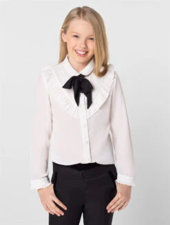 Girls White Ruffle Shirt
