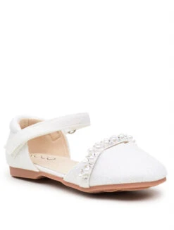 Girls Pearl Detail White Velcro Shoe
