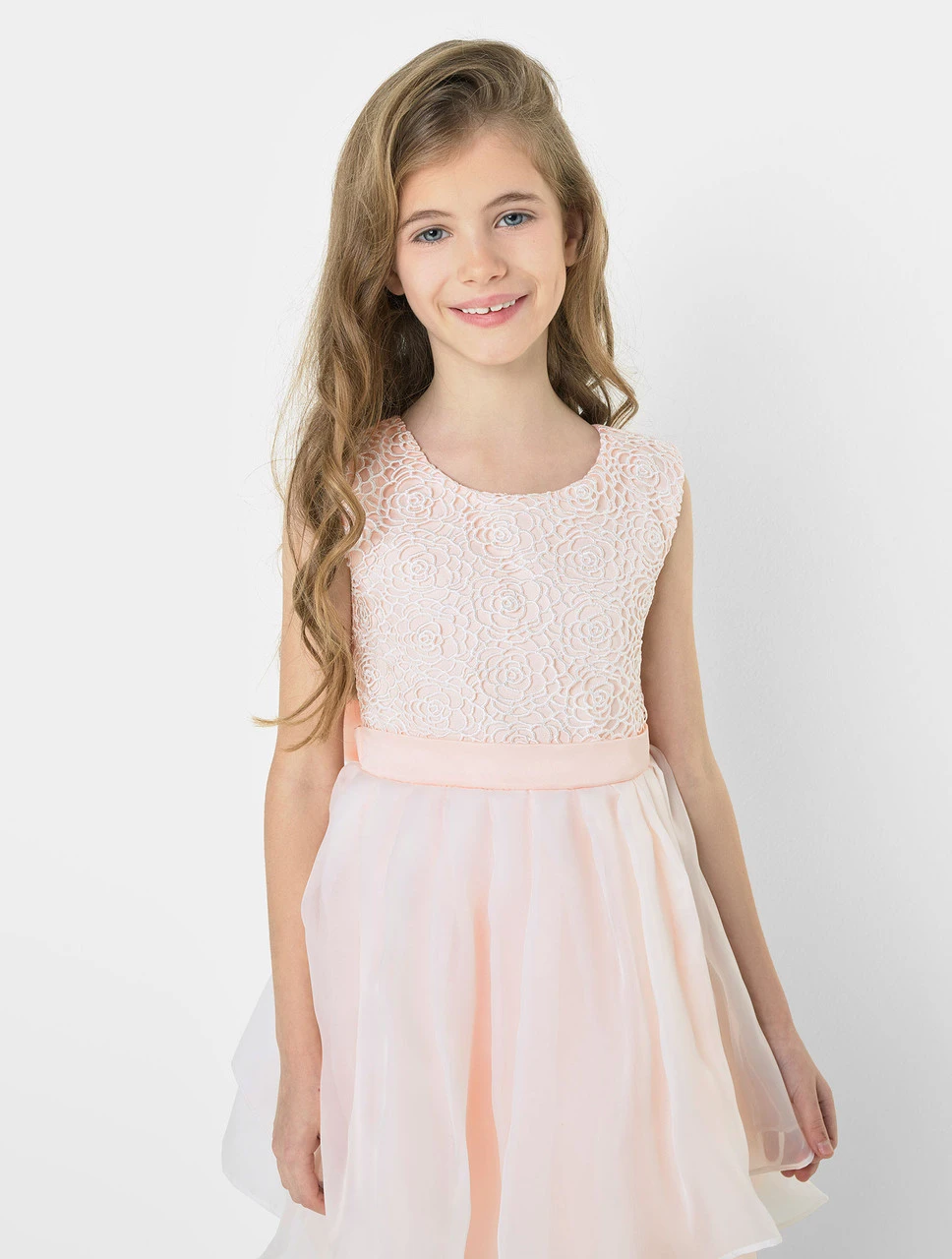 Girls Peach Pink Dress Designed By Roco 5 Girls Peach Pink Dress Designed By Roco - Image 3