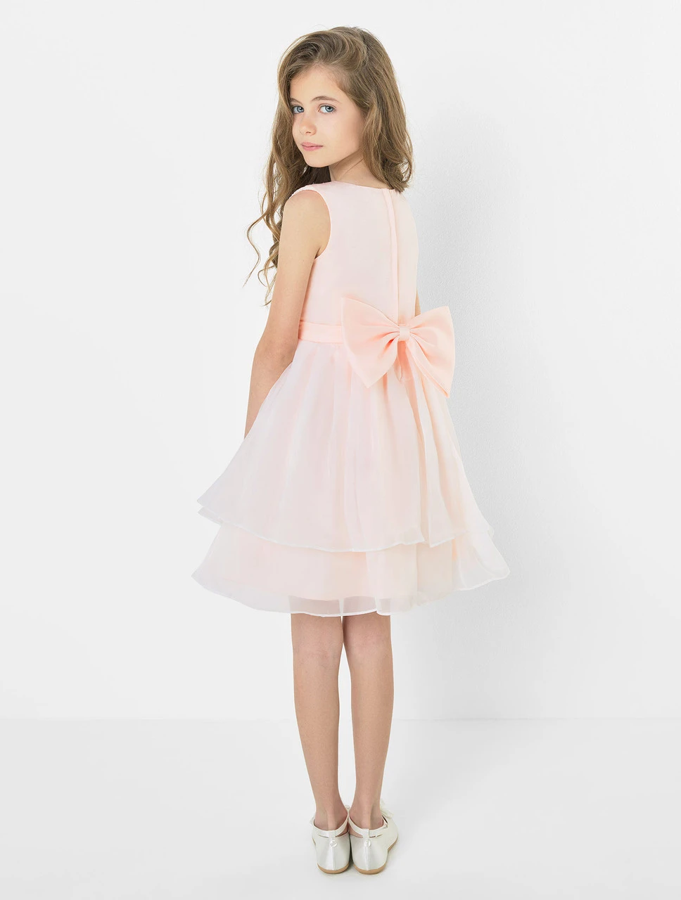 Girls Peach Pink Dress Designed By Roco 6 Girls Peach Pink Dress Designed By Roco - Image 4