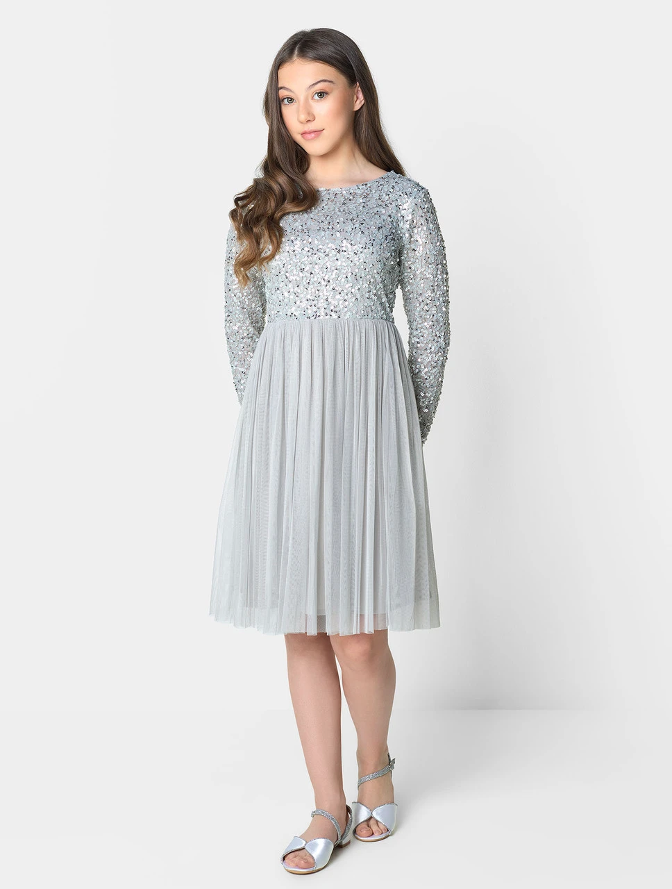 Maya Teen Girls Silver Grey Party Dress 3 Maya Teen Girls Silver Grey Party Dress