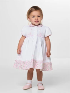 Sarah Louise Girls White & Pink Dress - Lucille