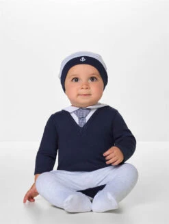 Beau Kid Navy And Grey Romper - Zeus