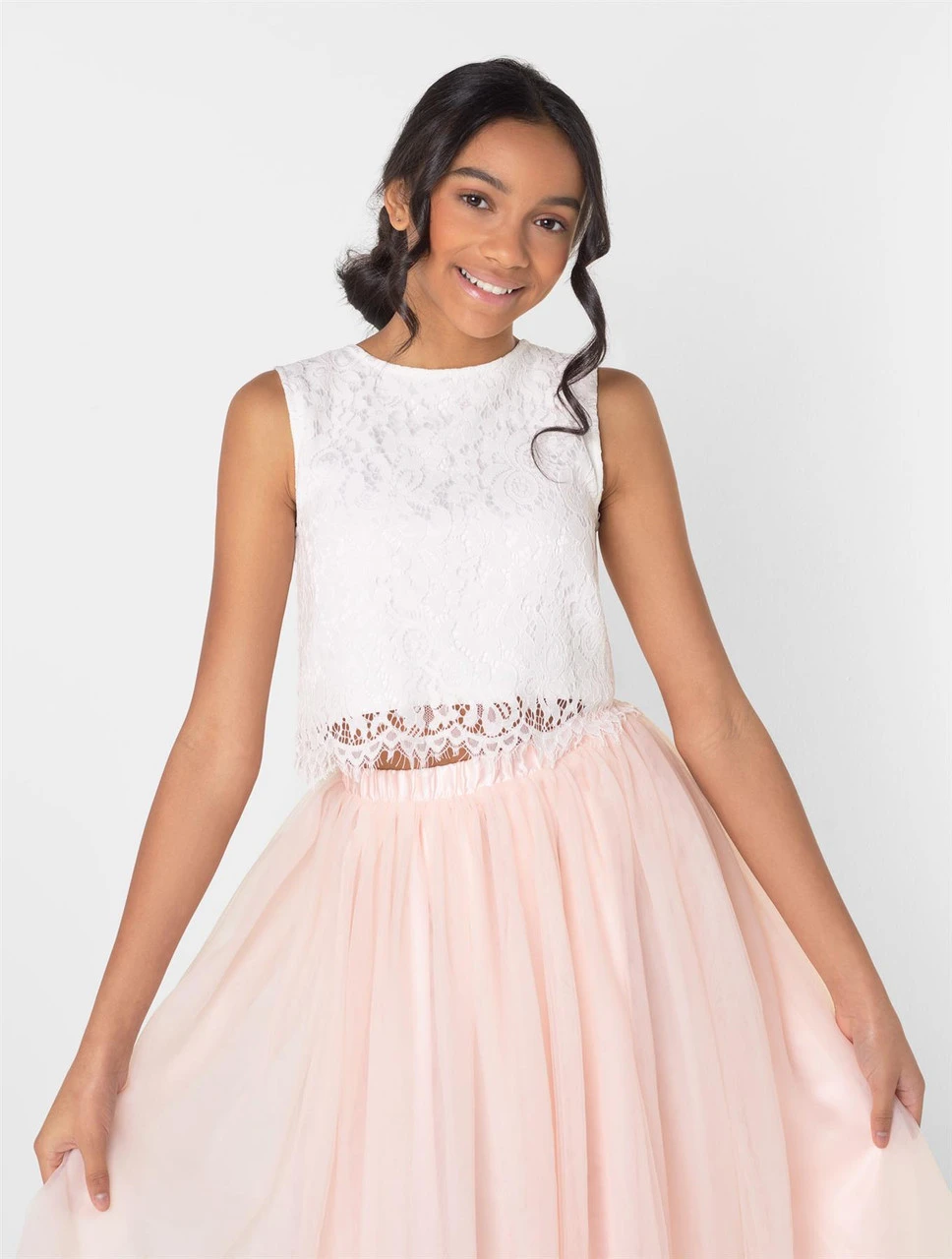 Girls Two-piece White & Blush Pink Midi Dress 4 Girls Two-piece White & Blush Pink Midi Dress - Image 2