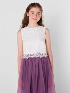 Girls White Sleeveless Lace Top - Mae