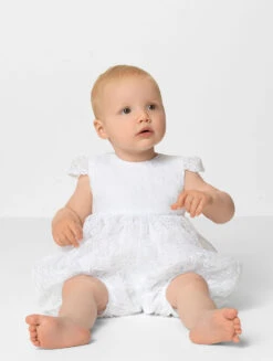 Busy B Girls White Christening Romper