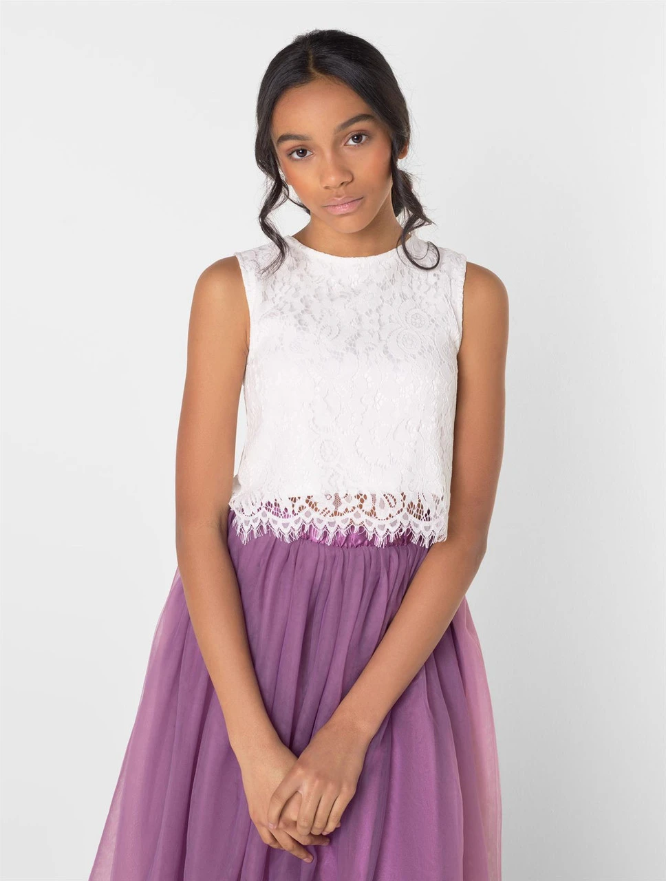 Girls Two-piece White & Dusky Quartz Midi Dress 4 Girls Two-piece White & Dusky Quartz Midi Dress - Image 2