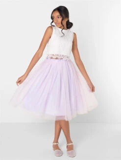 Girls Two-piece White & Lilac Midi Dress