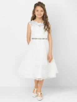 Girls Ivory Dress & Crystal Belt