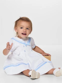 Sarah Louise Girls White & Blue Dress - Summer