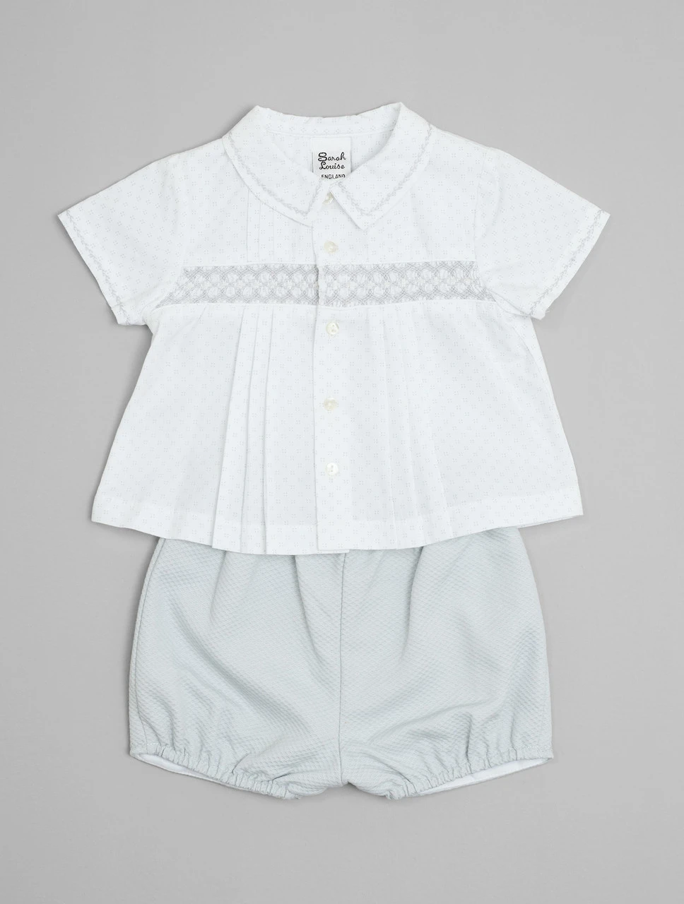 Sarah Louise Baby Boys White & Grey Romper 3 Sarah Louise Baby Boys White & Grey Romper - Image 2