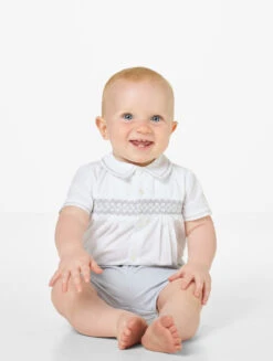 Sarah Louise Baby Boys White & Grey Romper