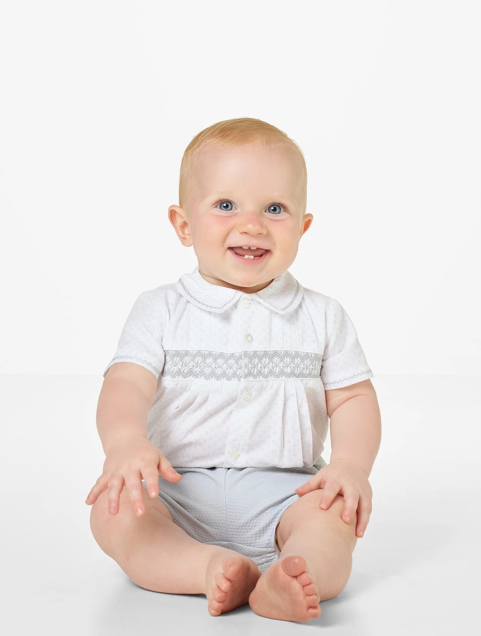 Sarah Louise Baby Boys White & Grey Romper 2 Sarah Louise Baby Boys White & Grey Romper