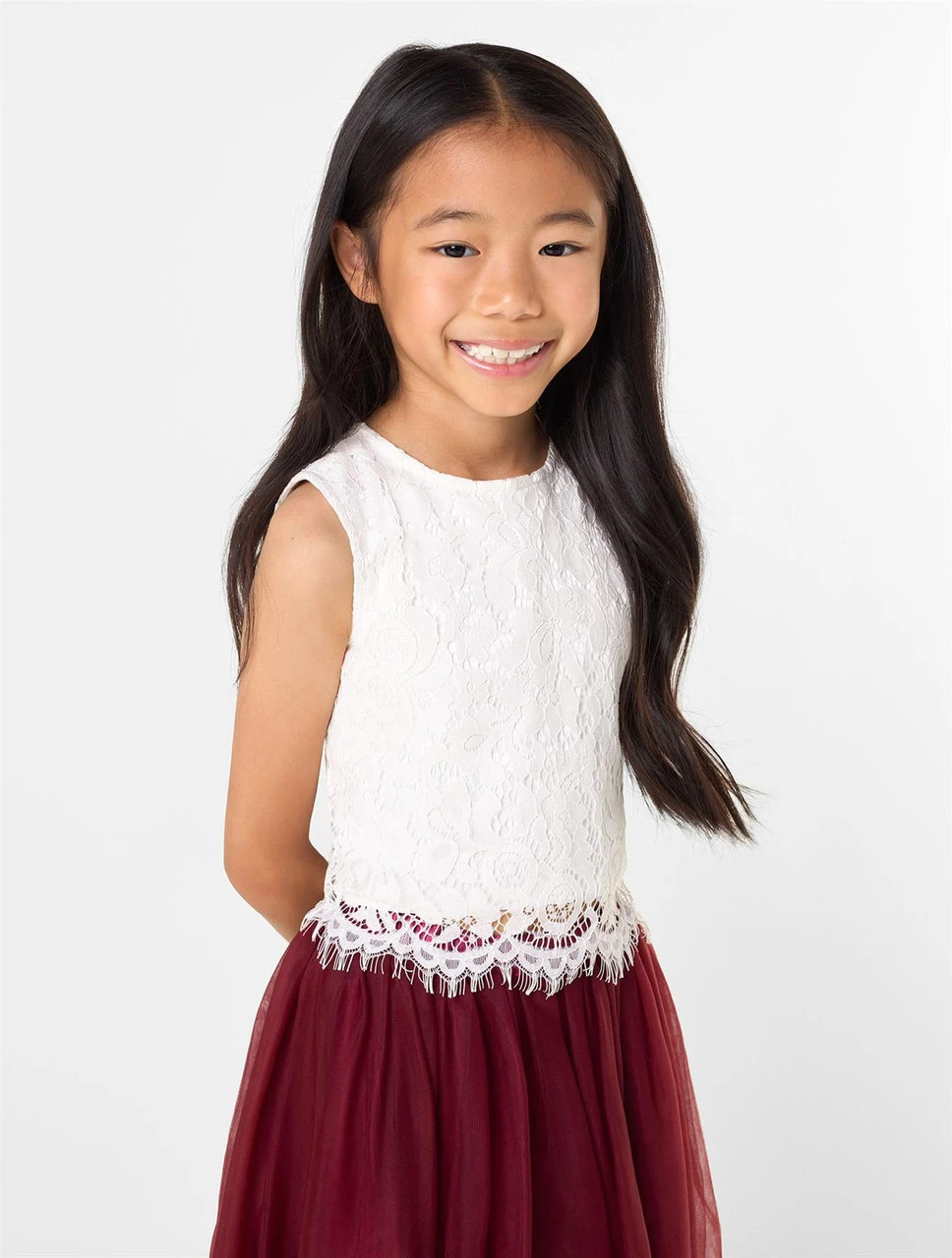 Girls Two-piece White & Wine Maxi Dress 4 Girls Two-piece White & Wine Maxi Dress - Image 2