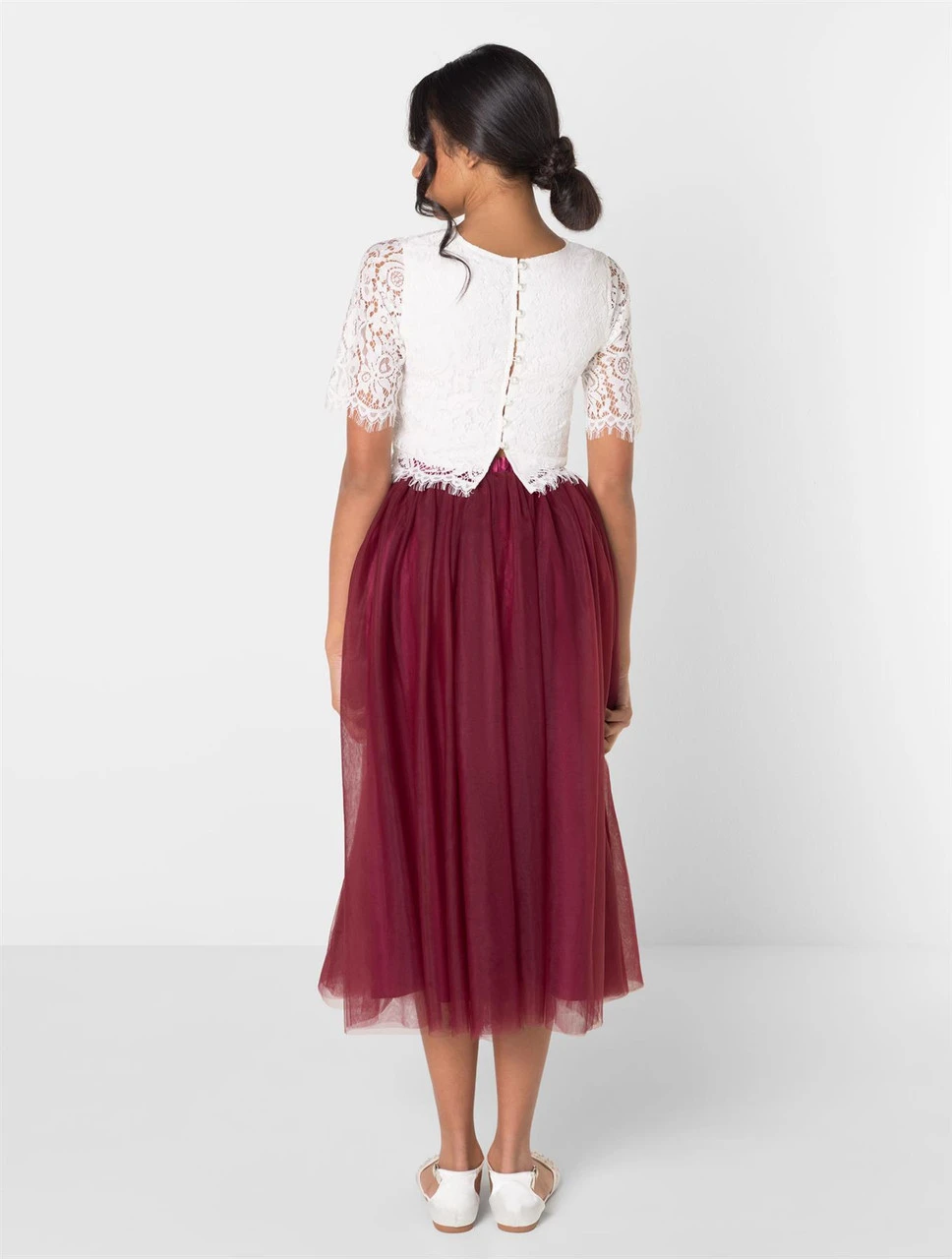 Girls White Top & Wine Maxi Skirt Set 5 Girls White Top & Wine Maxi Skirt Set - Image 3